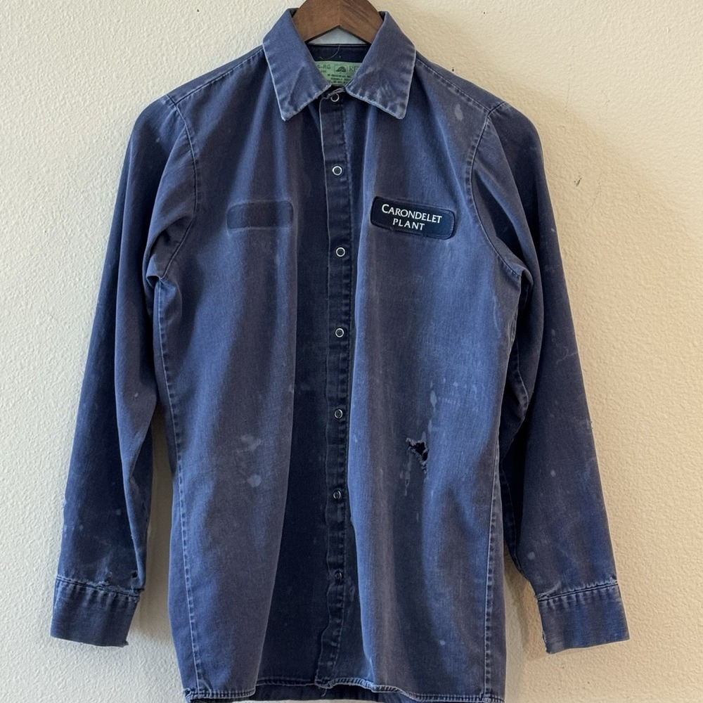 Vintage Red Kap Carondelet Plant Work Shirt Thrashed Distressed Snap Front